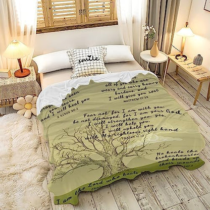 AMITAYUS Tree Healing Scripture Bible Verse Fleece Throw Sympathy Prayer Blanket Religious Christian Inspirational Gifts for Women Friends - 50''x60'' - color: Tree Healing Scriptures Prayer, size: Medium 60"x50