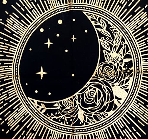 INDACORIFY Moon Altar Table Top Cloth with Fringes Alter Tarot Witchcraft Spread Meditational Spiritual Sacred Cloth 18x18 in (Gold Flower Moon Star) - color: Gold Flower Moon Star