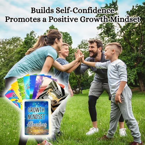 Growth Mindset Positive Affirmation Cards, 54 Affirmations, 150+ Inspiring Questions, Glossy Coated Cards with Storage Box, Meaningful Gift, Loved by Teachers, Therapists and Parents