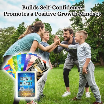 Growth Mindset Positive Affirmation Cards, 54 Affirmations, 150+ Inspiring Questions, Glossy Coated Cards with Storage Box, Meaningful Gift, Loved by Teachers, Therapists and Parents