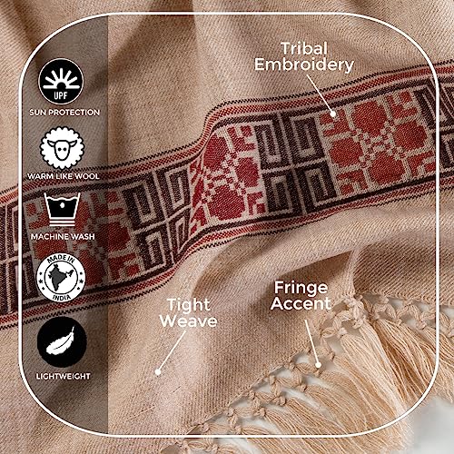 Meditation Shawl or Blanket, Vegan Wool Wrap, Oversize Scarf, Indian Blanket. Unisex - color: Light Brown