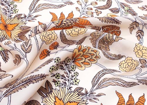 ANDANTINO 100% Silk Scarf 43" Large Square Lightweight Headscarf& Shawl–Women Hair Wraps-With Gift Packed - color: Floral-light Brown