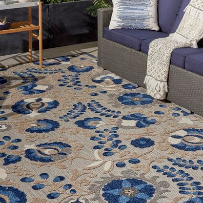 Nourison Home Aloha Natural Blue 7'10" x 10'6" Area Rug - Easy Clean, Non Shedding, Bed Room, Living Room, Dining Room, Kitchen (8' x 11') - color: Natural Blue, size: 7'10" x 10'6" (Rectangular)