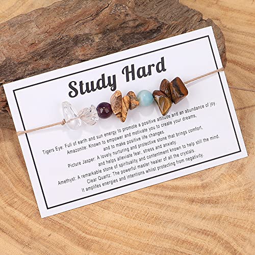 tenghong2021 Chakra Crystal Beaded Bracelet with Wish Card Adjustable Spiritual Anxiety Stone Beads Braide String Bracelet Yoga Meditation for Women Men Jewelry Birthday Gifts - style: Study Hard