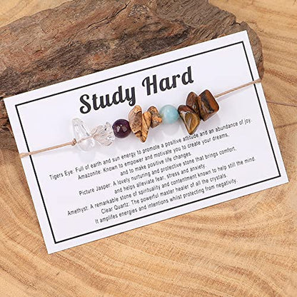 tenghong2021 Chakra Crystal Beaded Bracelet with Wish Card Adjustable Spiritual Anxiety Stone Beads Braide String Bracelet Yoga Meditation for Women Men Jewelry Birthday Gifts - style: Study Hard