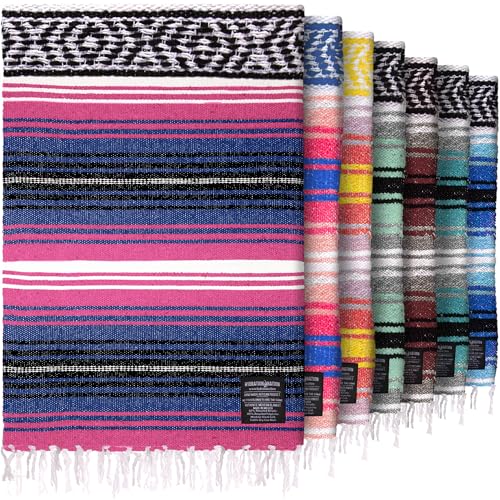 Hydration Nation Authentic Extra Large Mexican Blanket (70"x50") - Handwoven Yoga, Serape- Artisanal Falsa, Beach, Camping, Picnic, Outdoor - Twilight - color: Twilight
