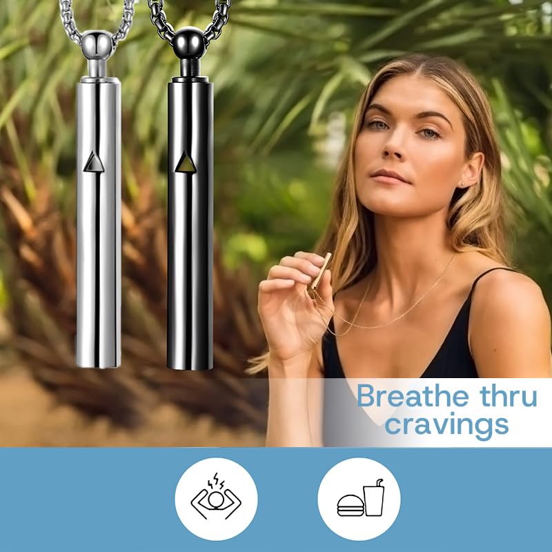 Anxiety Breathe Easy Necklace Mindfulness Breathing Necklace Breathlace Stainless Steel Pendant for Natural Calm & Stress Relief - color: Steel+Black T