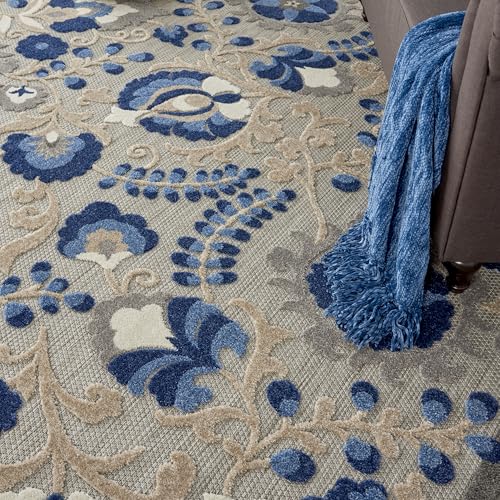 Nourison Home Aloha Natural Blue 7' x 10' Area Rug - Easy Clean, Non Shedding, Bed Room, Living Room, Dining Room, Kitchen (7' x 10') - color: Natural Blue, size: 7' x 10' (Rectangular)