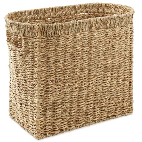 Casafield Woven Magazine Holder with Handles, Natural - Seagrass Storage Basket for Bathroom, Living Room, Home Office - color: Natural - Seagrass