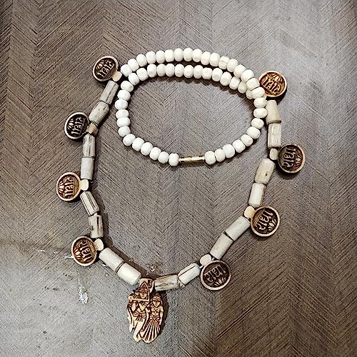 8 Leaf RADHA Tulasi Necklace Mala with Lord Radha Krishna Holy Basil Tulsi Pendant Wood Necklace Religious Chain Mala for Women & Men