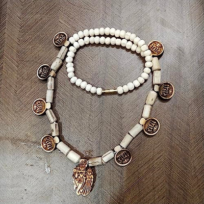 8 Leaf RADHA Tulasi Necklace Mala with Lord Radha Krishna Holy Basil Tulsi Pendant Wood Necklace Religious Chain Mala for Women & Men