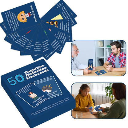 Cognitive Distortion Flashcards, 50 Cards for Mental Health and Thought Pattern Recognition, Blue