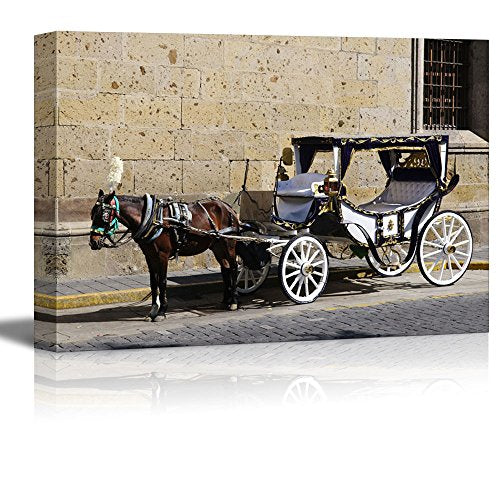wall26 Horse Drawn Carriage Waiting for Tourists in Historic Guadalajara Jalisco Mexico - Canvas Art Wall Art - 12" x 18" - color: Horse Drawn Carriage, size: 18"L x 12"W