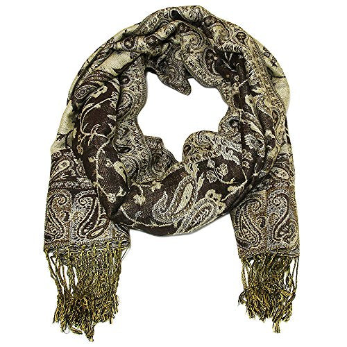 Falari Women's Reversible Paisley Pashmina Shawl Wrap Scarf For Evening Dresses Festivals Any Occasions All Seasons 80"x27" - color: Style 1 - Brown