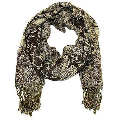 Falari Women's Reversible Paisley Pashmina Shawl Wrap Scarf For Evening Dresses Festivals Any Occasions All Seasons 80"x27" - color: Style 1 - Brown