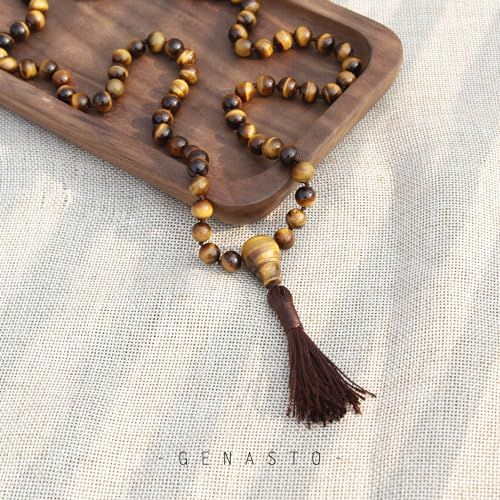 Mala Prayer Beads Necklace for Men - Protection Healing Crystal Beaded Necklace Japa Mala Necklaces with Tassel Natural Stone Jewelry for Meditation and Yoga