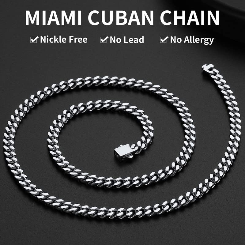 ChainsHouse Stainless Steel Mens Cuban Link Chain, Black/ 18K Gold Plated Miami Cuban Chain Necklace, 5mm/7mm/9mm/12mm/14mm Width, No Tarnish& Durable Hip Hop Mens Jewelry, 18"-30", Send Gift Box - color: a. 5mm width-steel, size: 20 inches