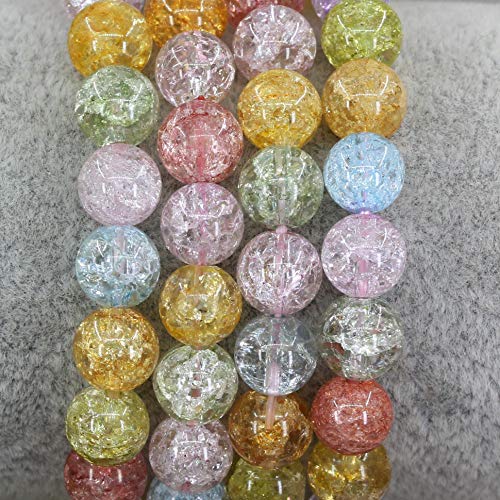 Amandastone Natural Gemstone 8mm Round Beads Stretch Bracelet 7 Inch - color: Multicolor Crackle Quartz