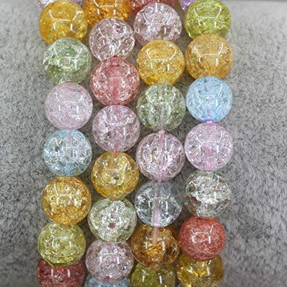 Amandastone Natural Gemstone 8mm Round Beads Stretch Bracelet 7 Inch - color: Multicolor Crackle Quartz