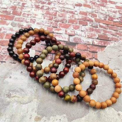 COLORFUL BLING Handmade Wooden Prayer Beaded Bracelet for Men Women Tibetan Buddhist Meditation Mala Beaded Stretch Bracelet Bangle Wood Jewelry - color: 6pcs