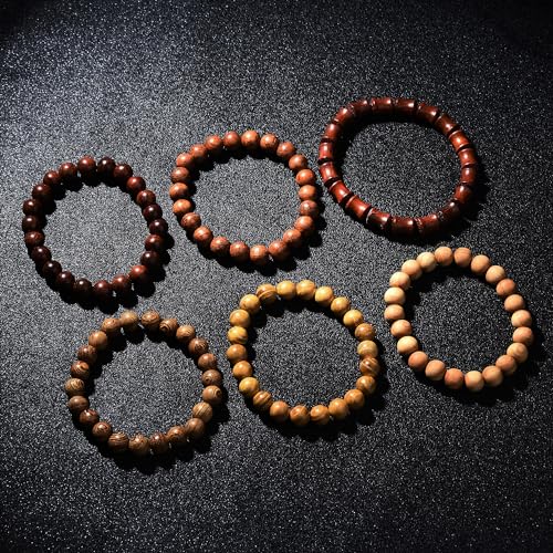 Wooden Beaded Bracelet Multi-Layered Stretch Bracelet for Men and Women Elastic Bracelet 6pcs - color: A-04