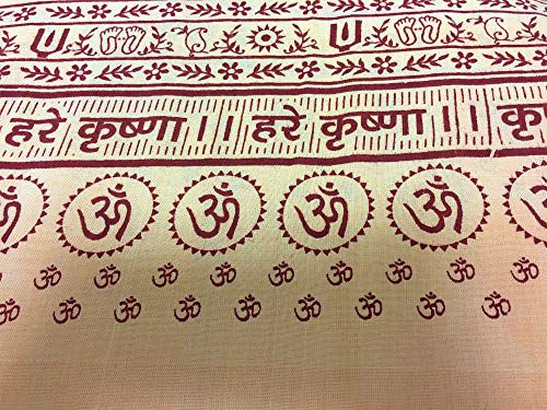 Cotton Bohemian Beige & Red Sanskrit Text Block Print Meditation Long Large Scarf Shawl Wrap JK449