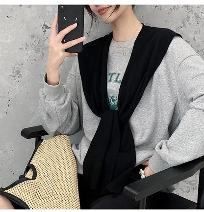 Women's Knitted Sweater Shawl Wrap - Lightweight Scarf/Cape for Downtown Girl, Casual Pashmina Shawls Fashion Accessories - color: Grey