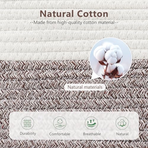 ECDYQXVU Cotton Rope Basket, Storage Baskets with Handle, 15x10x9 Inch Woven Basket for Shelves, Laundry, Towels, Clothes, Books (White Brown 1 Pack)