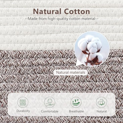 ECDYQXVU Cotton Rope Basket, Storage Baskets with Handle, 15x10x9 Inch Woven Basket for Shelves, Laundry, Towels, Clothes, Books (White Brown 1 Pack)