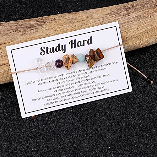 tenghong2021 Chakra Crystal Beaded Bracelet with Wish Card Adjustable Spiritual Anxiety Stone Beads Braide String Bracelet Yoga Meditation for Women Men Jewelry Birthday Gifts - style: Study Hard
