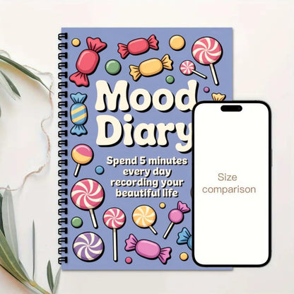 Women's Journal & Mental Health Journal, A5 Guided Self Care Mood Emotions Diary with Daily Mood Tracker, Wellness Log for Writing Feeling (Candy Pattern)