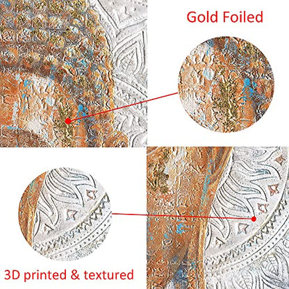 B BLINGBLING Gold Buddha Canvas Wall Art: 3D Mandala Flower Blossom Buddha Painting with Gold Foil Reproduction Print on Blue Canvas Wrapped and Ready for Hang 24"x32" - color: Buddha with Mandala, size: 24"x32"x1