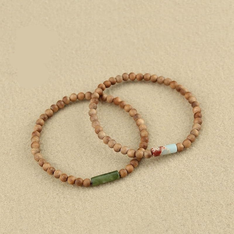 Handmade Jade Sandalwood 4mm Wooden Beads Bracelet - Retro Style Women's Jewelry Accessories - color: green