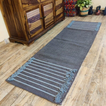 Jaipur art & Rugs Organic Cotton Yoga Mat - Eco-Friendly Hand-Woven Rug - Non Slip & Thick (24”x72”x5mm) for Everyday Fitness at Home - Comfortable Extra-Long - color: Grey
