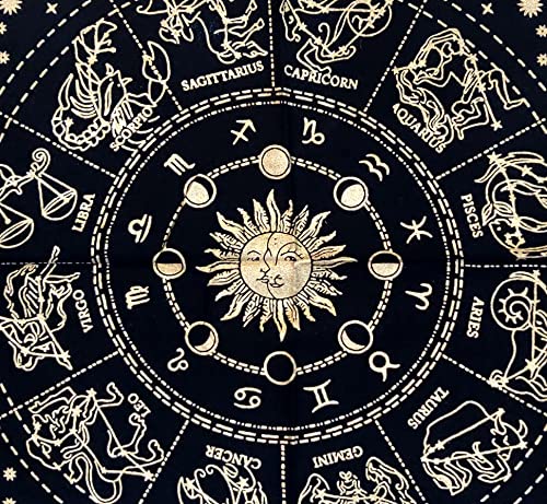 INDACORIFY Golden Zodiac Constellation Altar Table Top Cloth with Fringes Alter Tarot Witchcraft Spread Witchery Supplies Table Cloth 18x18 in (Golden Zodiac Constellation) - color: Golden Zodiac Constellation