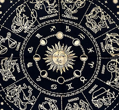 INDACORIFY Golden Zodiac Constellation Altar Table Top Cloth with Fringes Alter Tarot Witchcraft Spread Witchery Supplies Table Cloth 18x18 in (Golden Zodiac Constellation) - color: Golden Zodiac Constellation