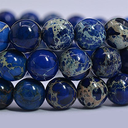 Justinstones Gem Semi Precious Gemstone 8mm Round Beads Stretch Bracelet 7 Inch Unisex - color: Royal Blue Sea Sediment Jasper
