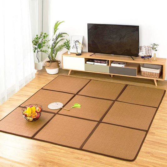Nisorpa 71'' x 71'' Japanese Rug Tatami Rug Mat 0.47'' Thick Japanese Floor Mattress Rattan Non-Slip Breathable Memory Foam Area Rug Bedroom Tatami Mat, Brown - color: Brown
