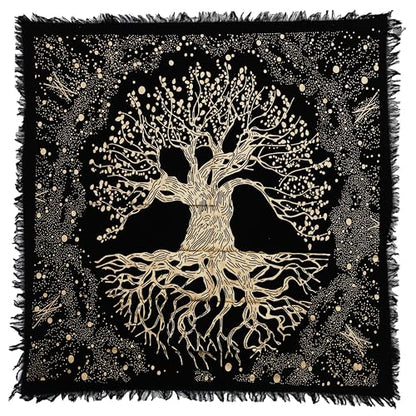 Indian Consigners Tree of Life Altar Cloth Tapestry Tablecloth Celtic Trees Ritual Spiritual Cloth for Sacred Places, Cotton Square Tarot Table Cover 36 by 36 Sacred Cloth - color: Golden Trunk Tree, size: 36" x 36" (Square)