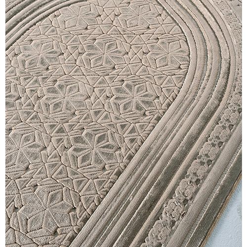 Modefa Luxury Velvet Prayer Rug with Prayer Beads | Soft Elegant Muslim Turkish Janamaz Sajada Carpet for Men and Women | Plain Solid Prayer Mat Ramadan Eid Gift - Najma (Mink) - color: Najma Mink
