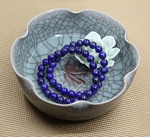 Amandastone Natural Gemstone 8mm Round Beads Stretch Bracelet 7 Inch - color: Blue Lapis