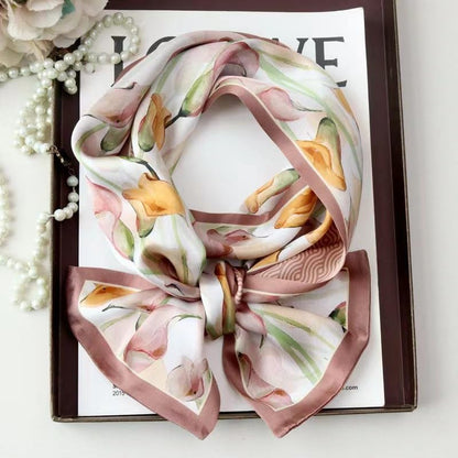 ANDANTINO 100% Silk Scarf for Women 59”*6.3” Long Shawls for Headscarf and Neck- Oblong Hair Wraps with Gift Packed - color: Callas-pink