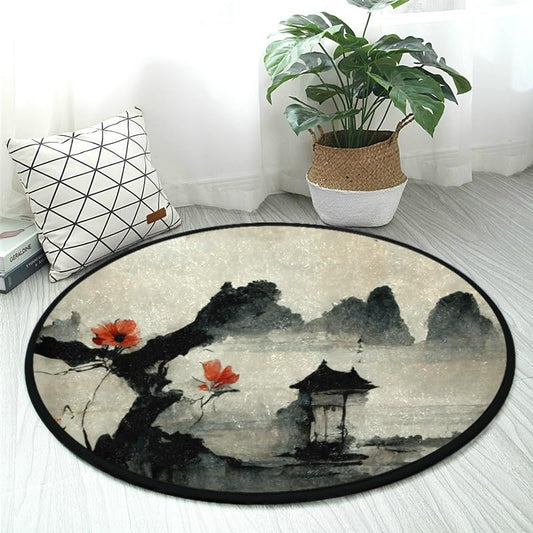 Non-Slip 3ft Round Area Rug Chinese Painting Mat Soft Washable Perfect for Kitchen Living Room Bedroom Bath - color: Color-16, size: 3' (Round)