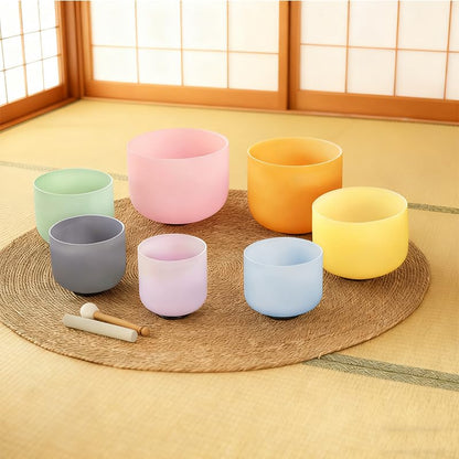 Hye-eun 432hz Crystal Singing Bowl Set of 7pcs Light Color Frosted Quartz Chakra Sound Bowl with 2 Pcs Carry Case Bag for Cleansing Stress Relief- Spiritual Mindfulness - color: 6-12 Inch 432hz Light Color 7pcs