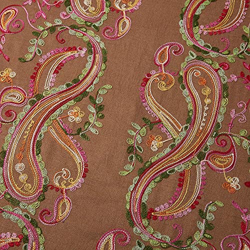 Embroidered Brushed Shawl Paisley Leaves Pattern Scarf Soft Ponchos Wrap Cape With Fringes - color: 015-camel