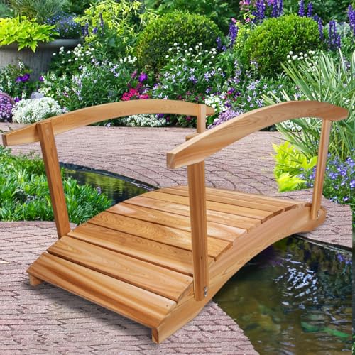 All Things Cedar FB72-R Garden Bridge with Side Rails | 6-Ft Cedar Wooden Bridge for Gardens, Backyards & Streams | Easy to Assemble & Made from Untreated Western Red Cedar | 71x38x34 - size: 6-Ft Bridge & Rails