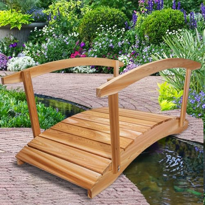 All Things Cedar FB72-R Garden Bridge with Side Rails | 6-Ft Cedar Wooden Bridge for Gardens, Backyards & Streams | Easy to Assemble & Made from Untreated Western Red Cedar | 71x38x34 - size: 6-Ft Bridge & Rails