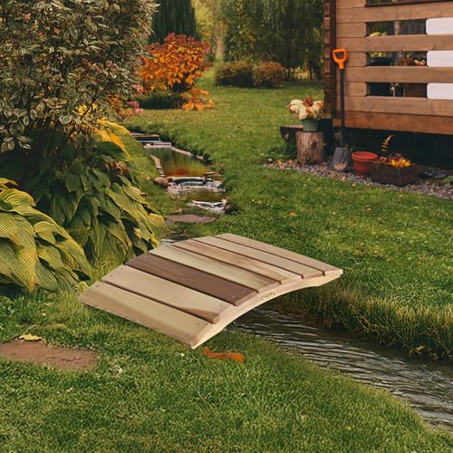 All Things Cedar Outdoor Wooden Garden Bridge for Walkway, Backyard Pond, 2’, Natural - size: 27.5 inches x 24 4