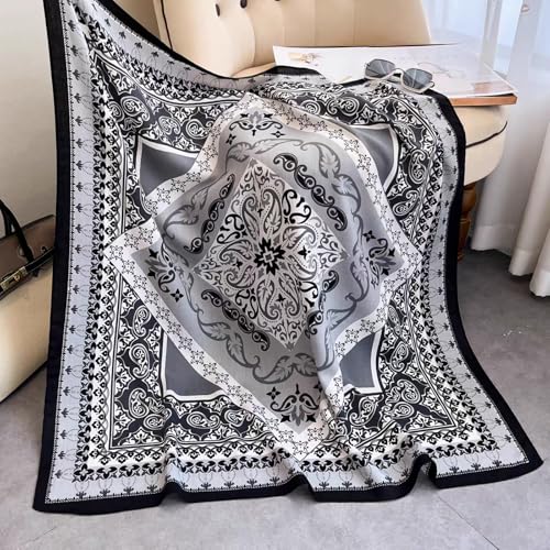35" Head Scarf Large Square Scarf Like Cotton Hairscarf Fashion Scarves Bandana Night Sleeping Wraps for Women B01 - color: Grey Paisley
