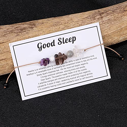 tenghong2021 Chakra Crystal Beaded Bracelet with Wish Card Adjustable Spiritual Anxiety Stone Beads Braide String Bracelet Yoga Meditation for Women Men Jewelry Birthday Gifts - style: Good Sleep